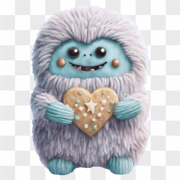 Download Cute Fluffy Creature Holding a Heart-Shaped Cookie Cartoons ...