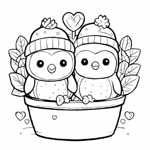 Download Cute Birds in a Flower Pot Coloring pages Online - Creative ...
