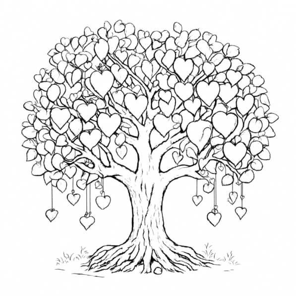 Download Whimsical Heart Tree Illustration Coloring pages Online ...