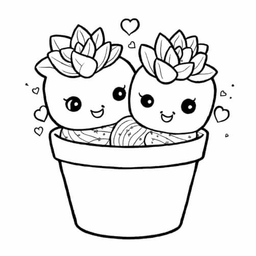 Download Cute Characters in Flower Pot Coloring pages Online - Creative ...