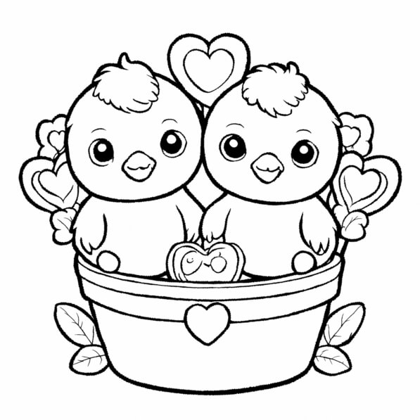 Download Two Cartoon Birds in a Flower Pot Coloring pages Online ...