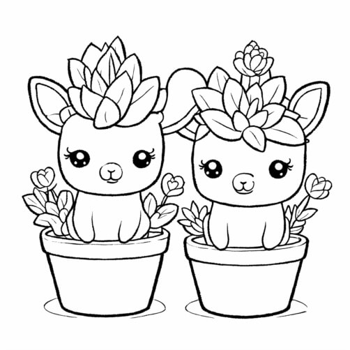 Download Cute Cartoon Baby Animals in Flower Pot Coloring pages Online ...