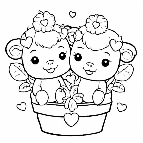 Download Cute Cartoon Lambs in a Flower Pot Coloring pages Online ...
