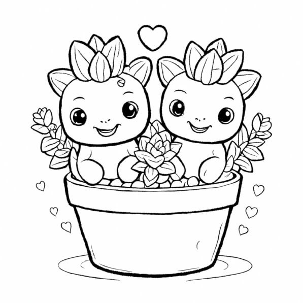 Download Cute Animated Characters in a Flower Pot Coloring pages Online ...