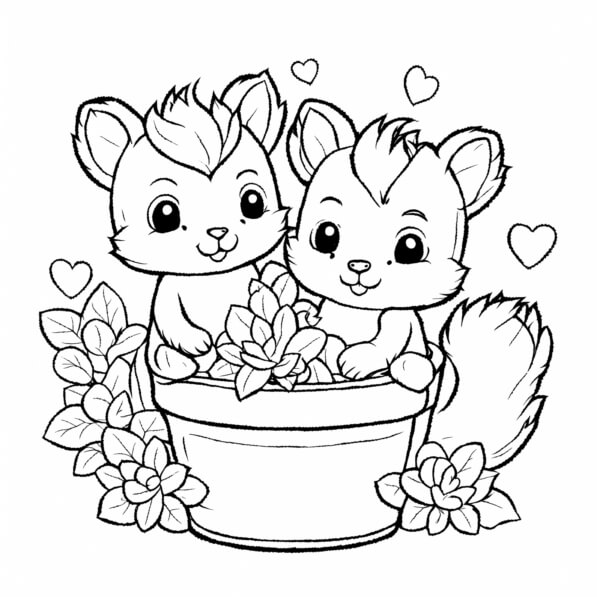 Download Cute Cartoon Animals in Flower Pot Coloring pages Online ...