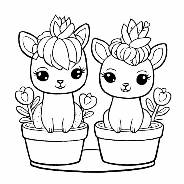 Download Cute Cartoon Animals in Flower Pots Coloring pages Online ...