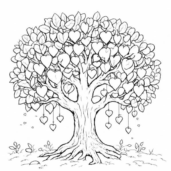 Download Heart Tree Illustration Coloring pages Online - Creative Fabrica