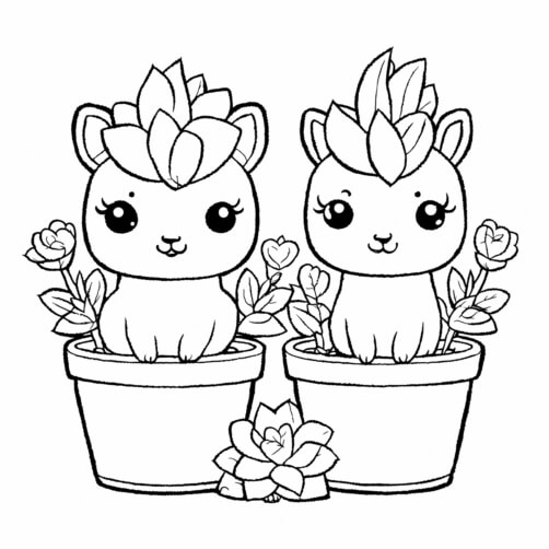 Download Cute Cartoon Baby Animals in Flower Pot Coloring pages Online ...