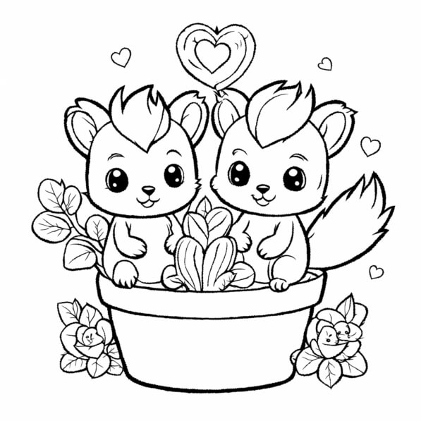 Download Cute Cartoon Animals in a Flower Pot Coloring pages Online ...