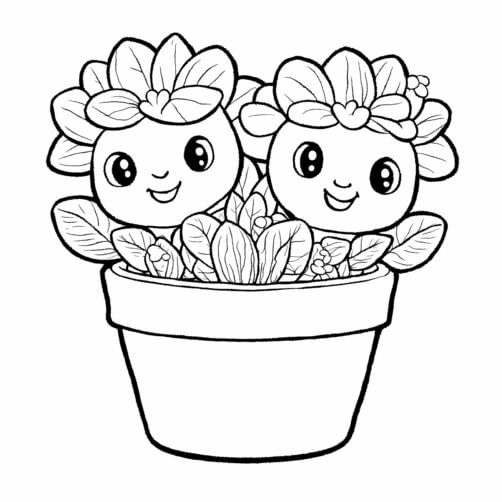 Download Cute Characters in Flower Pot Coloring pages Online - Creative ...