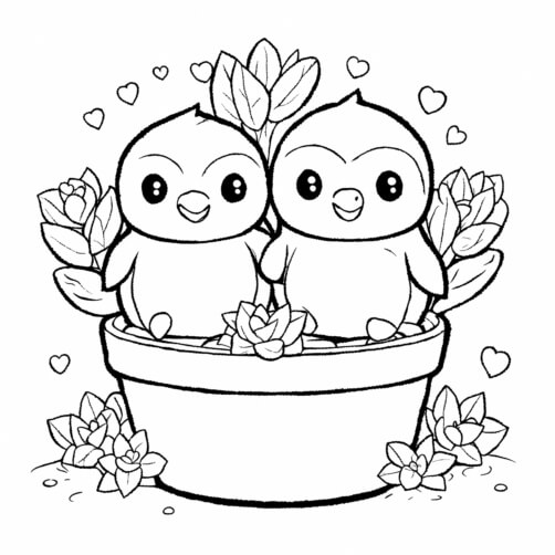 Download Cute Birds in a Flower Pot Coloring pages Online - Creative ...