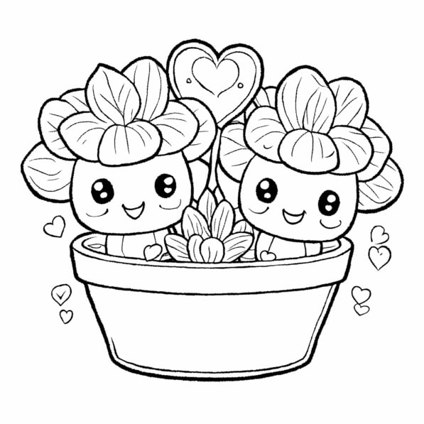 Download Cute Flower Characters in a Pot Coloring pages Online ...