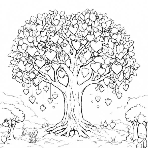Download Heart Tree Illustration Coloring pages Online - Creative Fabrica