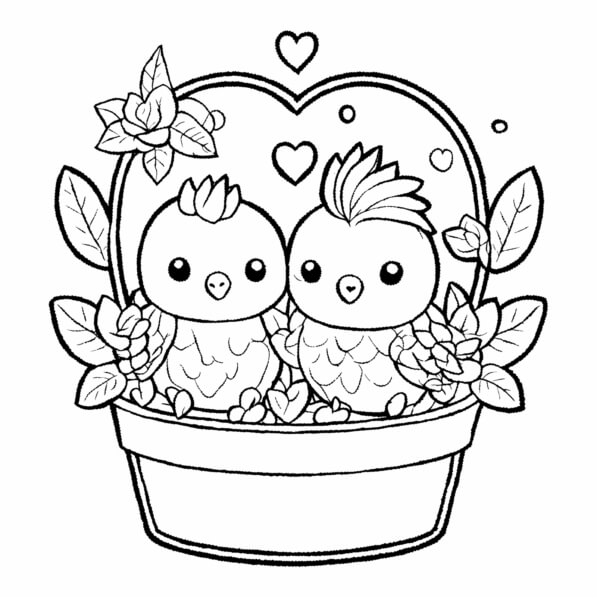Download Cute Cartoon Birds in a Flower Pot Coloring pages Online ...