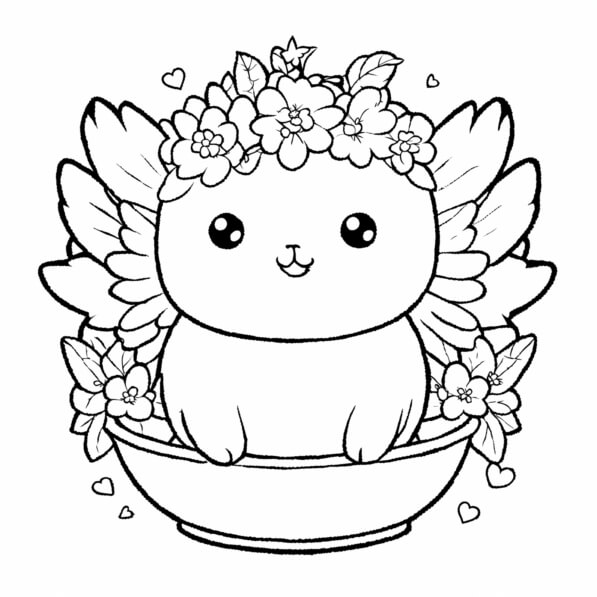 Download Cute Winged Bunny with Flower Crown Coloring pages Online ...