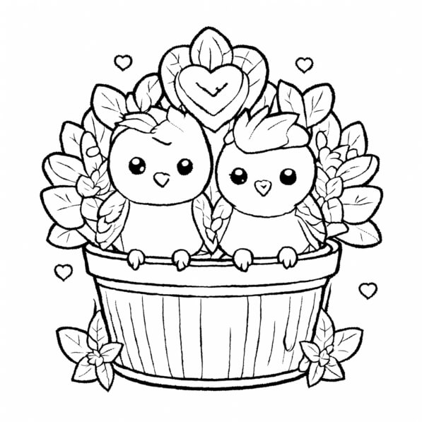 Download Two Cartoon Birds in a Flower Pot Coloring pages Online ...