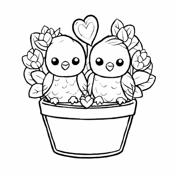 Download Cute Birds in Flower Pot Coloring pages Online - Creative Fabrica