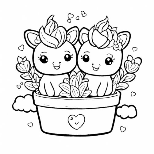 Download Cute Cartoon Baby Animals in Flower Pot Coloring pages Online ...