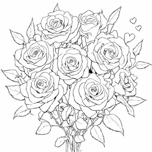 Download Bouquet of Roses Line Drawing Coloring pages Online - Creative ...