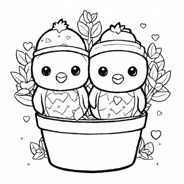 Download Cute Birds in a Flower Pot Coloring pages Online - Creative ...