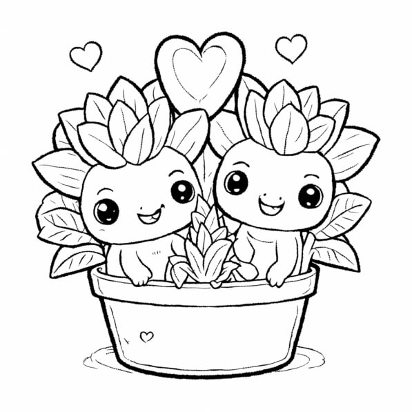 Download Cute Creatures in Flowerpot Coloring pages Online - Creative ...