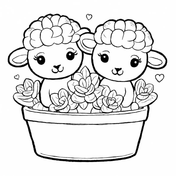 Download Cute Cartoon Sheep in a Flower Pot Coloring pages Online ...