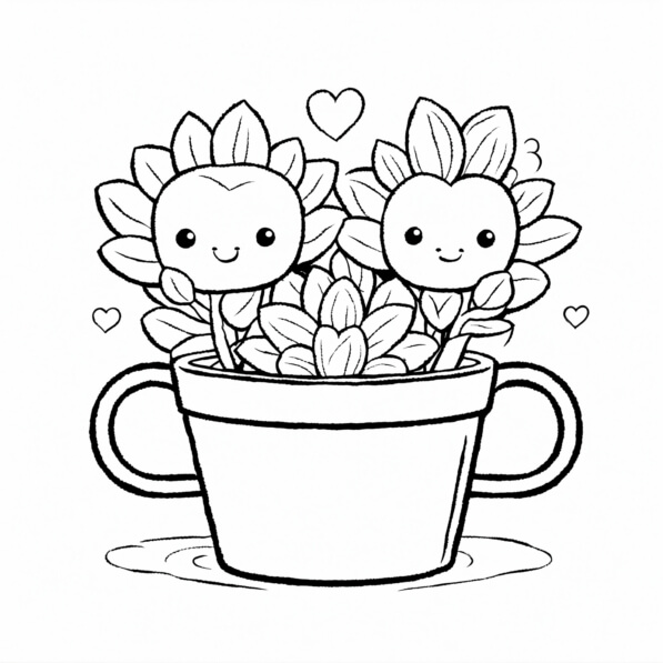 Download Cute Flower Illustration in Pot Coloring pages Online ...