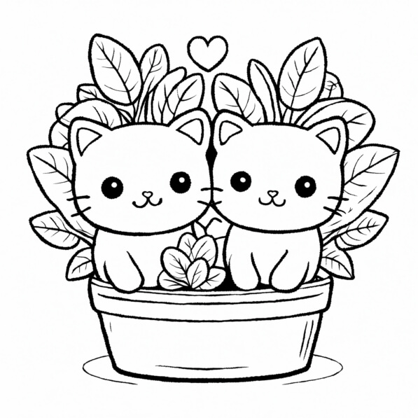 Download Cute Cartoon Cats in a Flower Pot Coloring pages Online ...