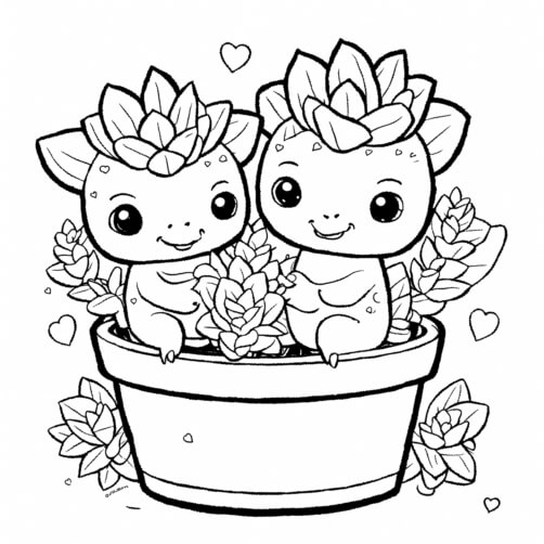 Download Cute Cartoon Baby Animals in Flower Pot Coloring pages Online ...