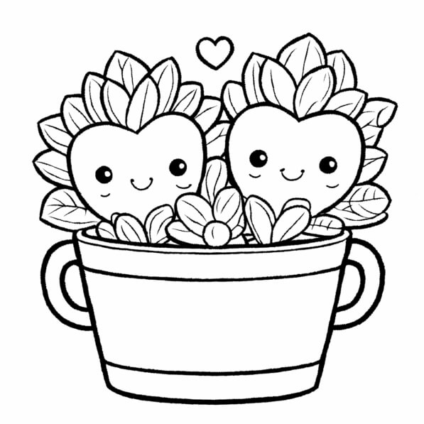 Download Heart-Shaped Plants in a Pot Coloring pages Online - Creative  Fabrica