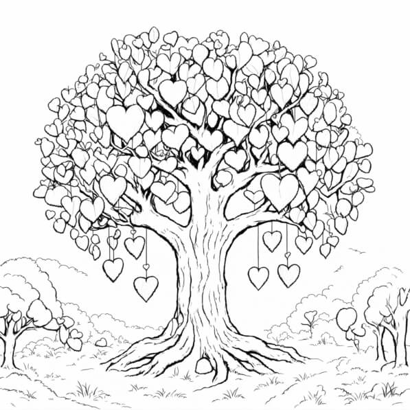 Download Heart-Shaped Tree Coloring pages Online - Creative Fabrica