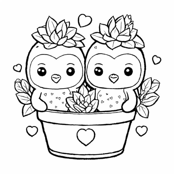 Download Cute Cartoon Birds in Flower Pot Coloring pages Online ...
