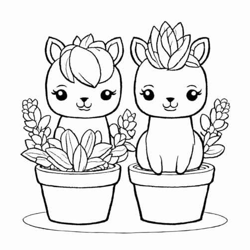 Download Cute Cartoon Baby Animals in Flower Pot Coloring pages Online ...