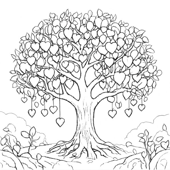 Download Whimsical Heart Tree Illustration Coloring pages Online ...