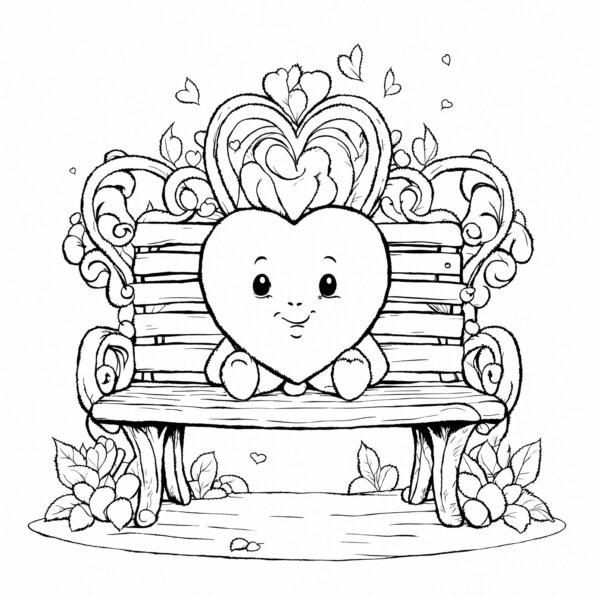 Download Whimsical Heart Character on a Decorative Bench Coloring pages ...
