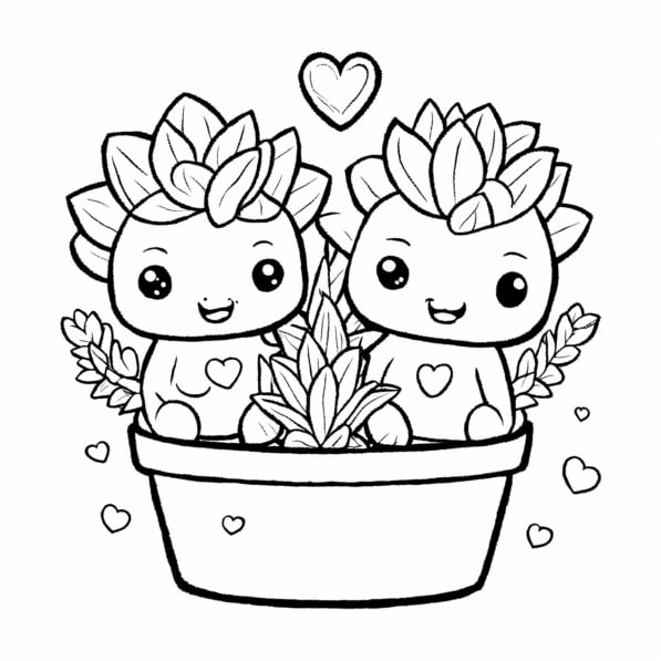Download Cute Plant Characters in a Pot Coloring pages Online ...