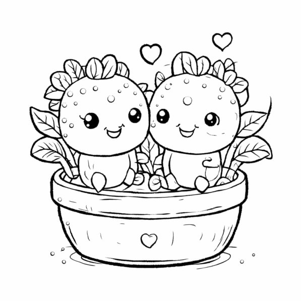 Download Cute Cartoon Plant Characters in a Flower Pot Coloring pages ...