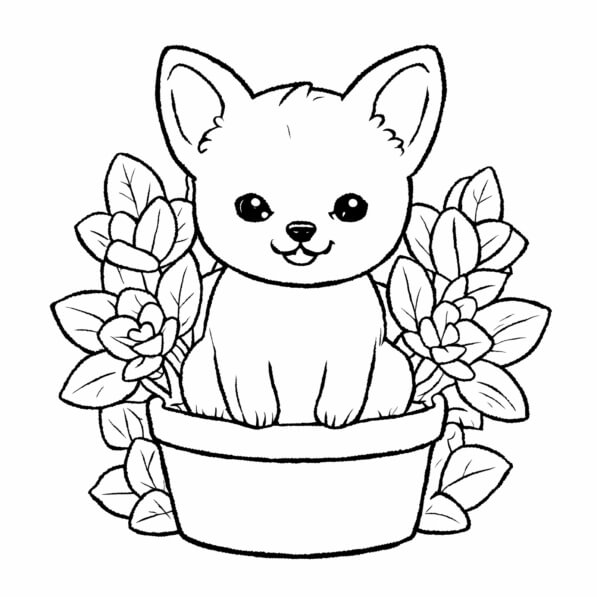 Download Cartoon Kitten in Flower Pot Coloring pages Online - Creative ...