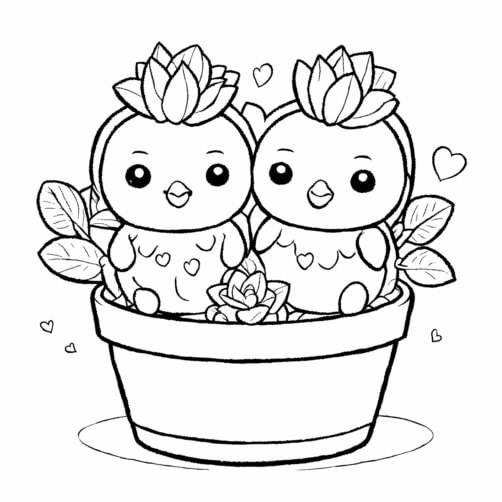 Download Cute Cartoon Birds in Flower Pot Coloring pages Online ...