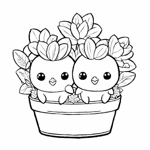 Download Cute Cartoon Birds in Flower Pot Coloring pages Online ...