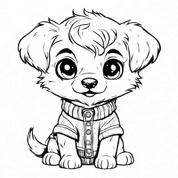 Sueter Colorar Descarga Perro de dibujos animados lindo con suéter Páginas para ...