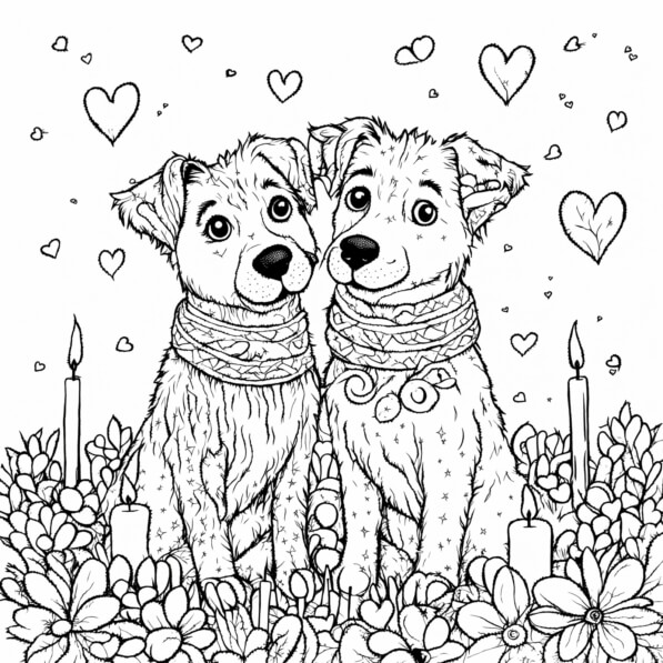 Download Cute Cartoon Dogs in a Floral Setting Coloring pages Online ...