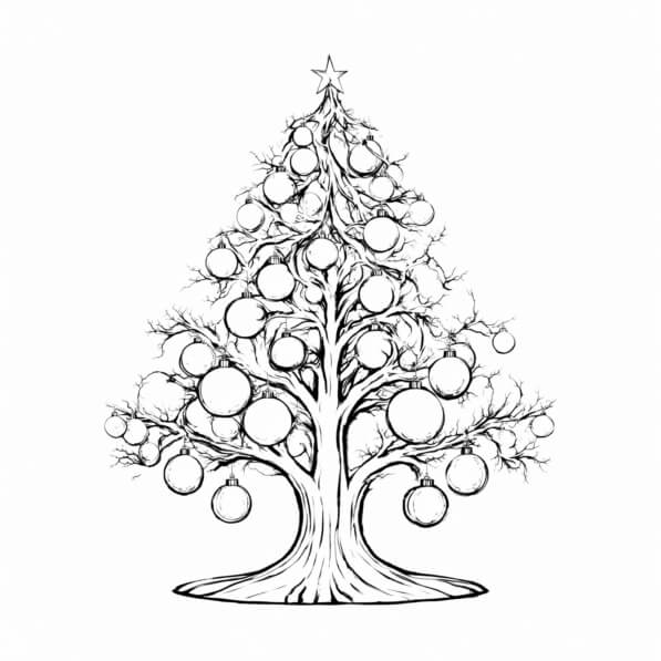 Download Illustrated Christmas Tree with Ornaments and Star Coloring ...