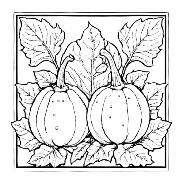 Download Decorative Pumpkins with Leaves Coloring pages Online ...