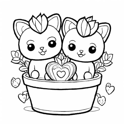 Download Cute Cartoon Animals in a Flower Pot Coloring pages Online ...