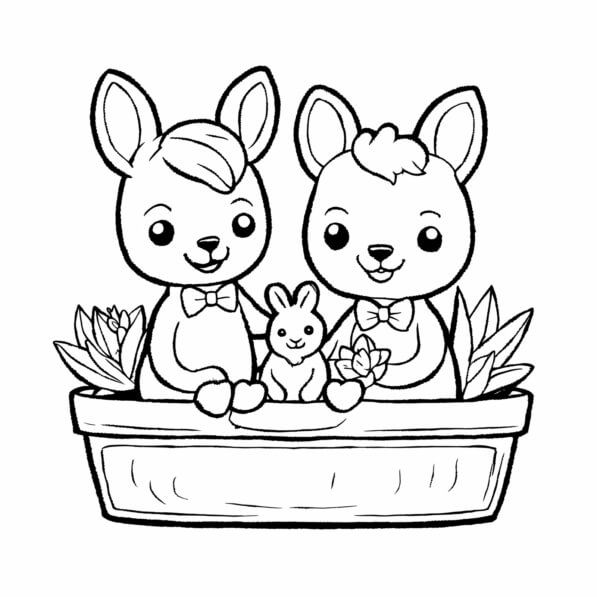Download Cute Rabbits in a Flower Pot Coloring pages Online - Creative ...