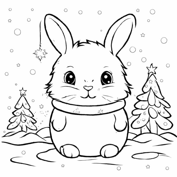 Download Cute Cartoon Rabbit in a Winter Scene Coloring pages Online ...