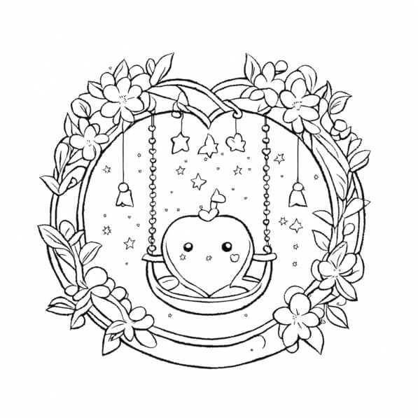 Download Whimsical Heart on a Swing Coloring pages Online - Creative ...