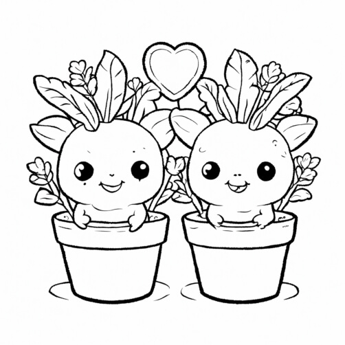 Download Cute Cartoon Plant Creatures in Pots Coloring pages Online ...