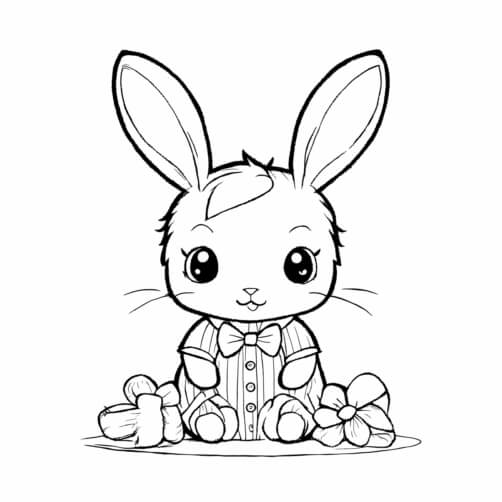 Download Cute Bunny Rabbit in Flowers Coloring pages Online - Creative ...